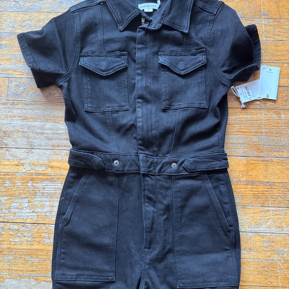 NWT - Good American -‎ Black Short-Sleeve Utility Jumpsuit - Picture 4 of 8